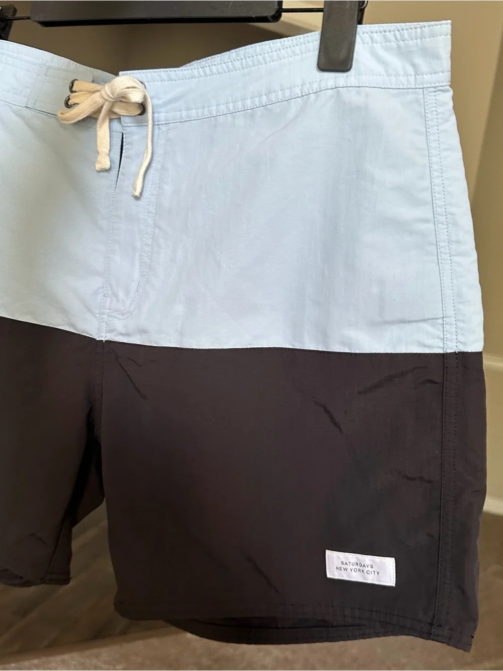Saturdays New York City Light Blue and Black Two-Tone Swim Shorts